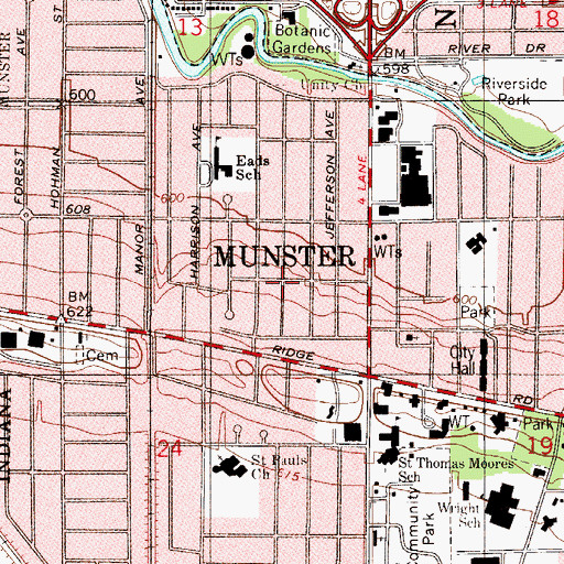 Topographic Map of Munster, IN