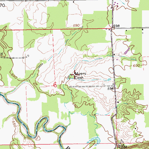 Topographic Map of Myers Cemetery, IN