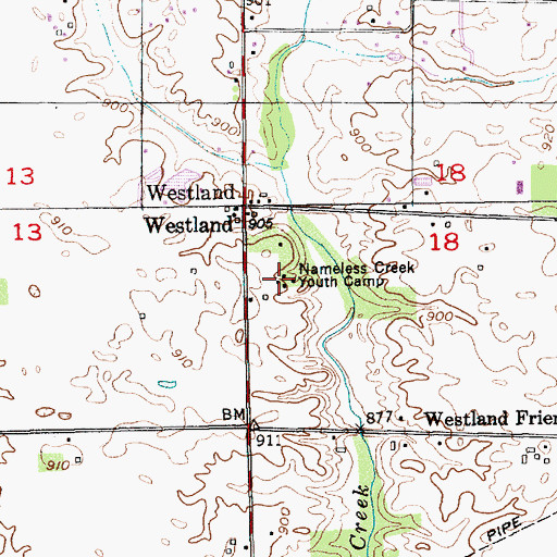 Topographic Map of Nameless Creek Youth Camp, IN