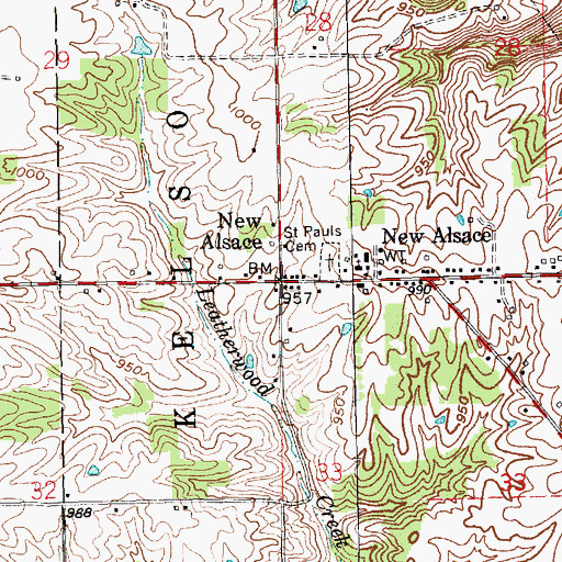 Topographic Map of New Alsace, IN