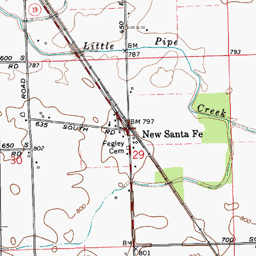 Topographic Map of New Santa Fe, IN