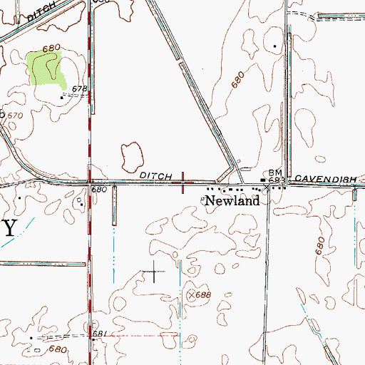 Topographic Map of Newland Ditch, IN