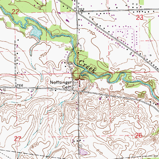 Topographic Map of Noffsinger Cemetery, IN