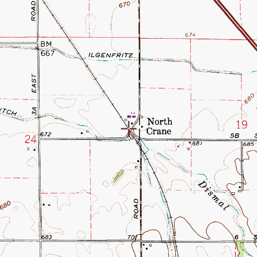Topographic Map of North Crane, IN