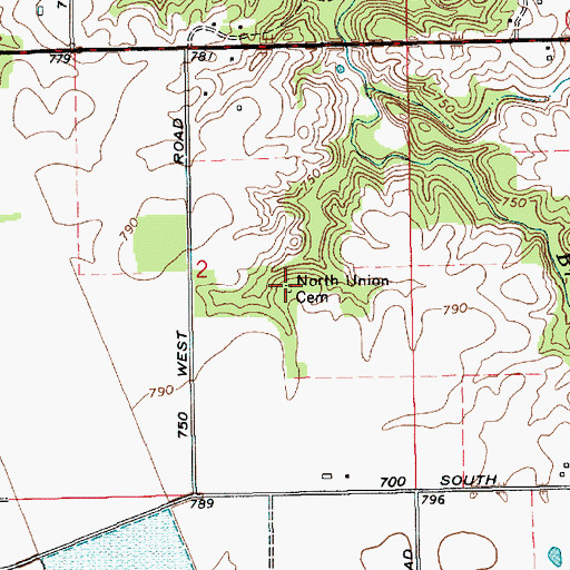 Topographic Map of North Union Cemetery, IN