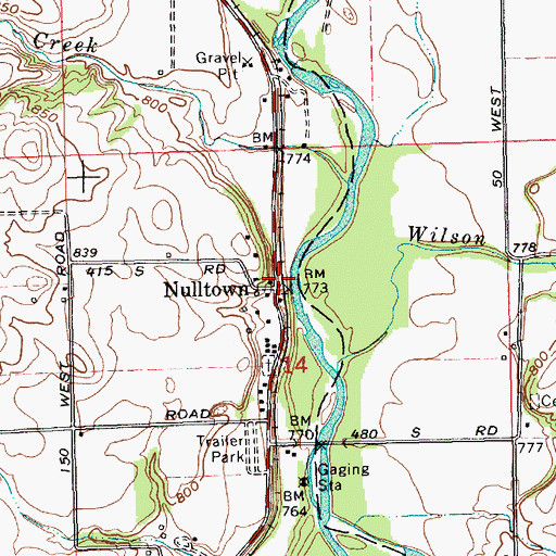 Topographic Map of Nulltown, IN