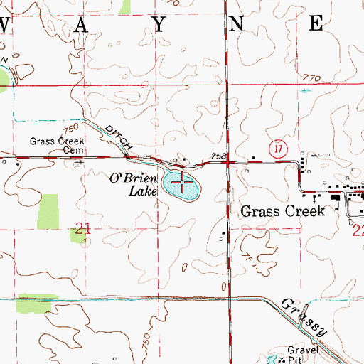Topographic Map of O'Brien Lake, IN