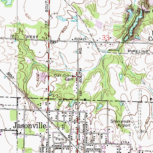 Topographic Map of Oak Grove Cemetery, IN