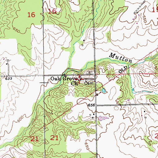 Topographic Map of Oak Grove Church, IN