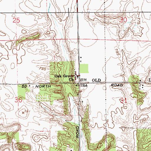 Topographic Map of Oak Grove Church, IN
