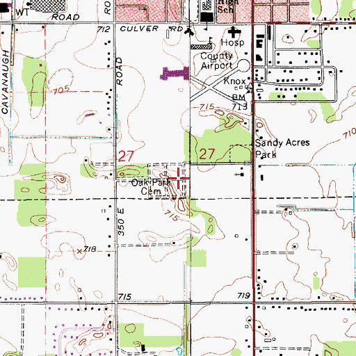 Topographic Map of Oak Park Cemetery, IN