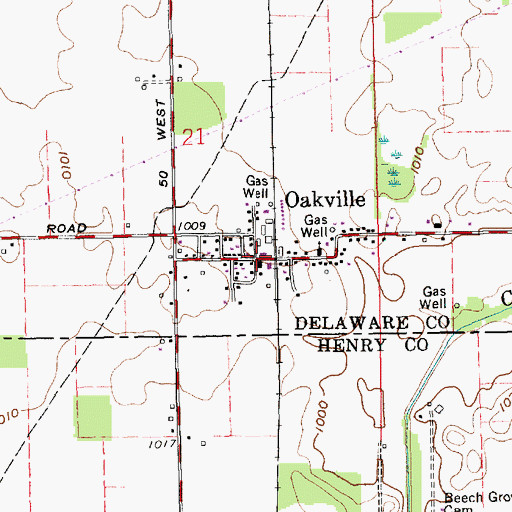 Topographic Map of Oakville, IN