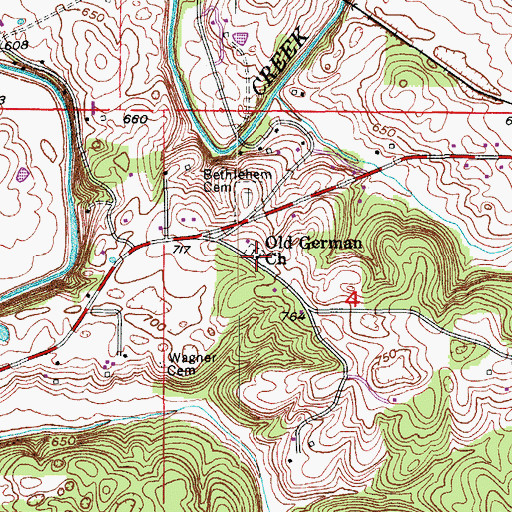 Topographic Map of Old German Church, IN