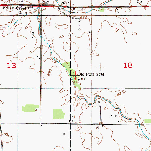 Topographic Map of Old Pottinger Cemetery, IN