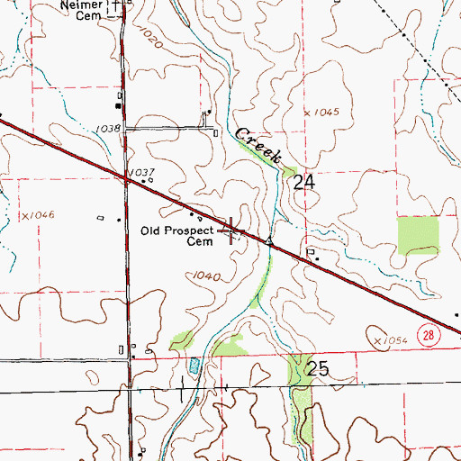 Topographic Map of Old Prospect Cemetery, IN