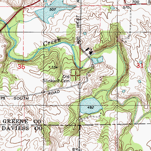 Topographic Map of Old Slinkard Cemetery, IN