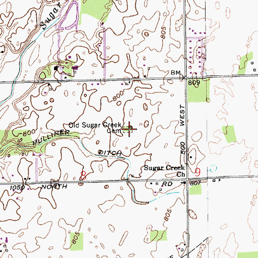 Topographic Map of Sugar Creek Methodist Cemetery, IN