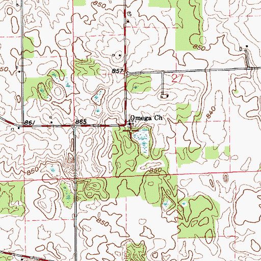 Topographic Map of Omega Church, IN
