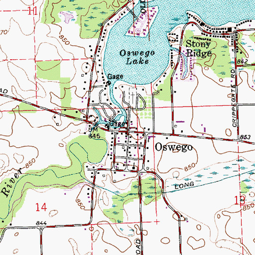 Topographic Map of Oswego, IN