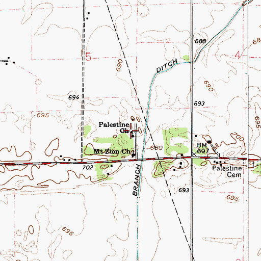 Topographic Map of Palestine Church, IN