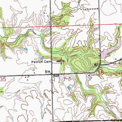 Topographic Map of Patrick Cemetery, IN