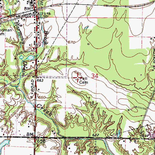 Topographic Map of Pell Cemetery, IN