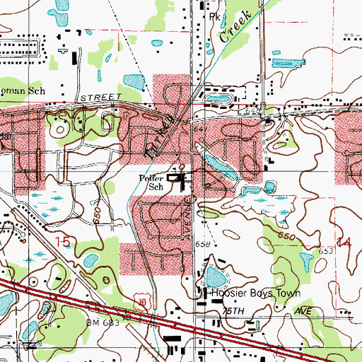 Topographic Map of Peifer Elementary School, IN