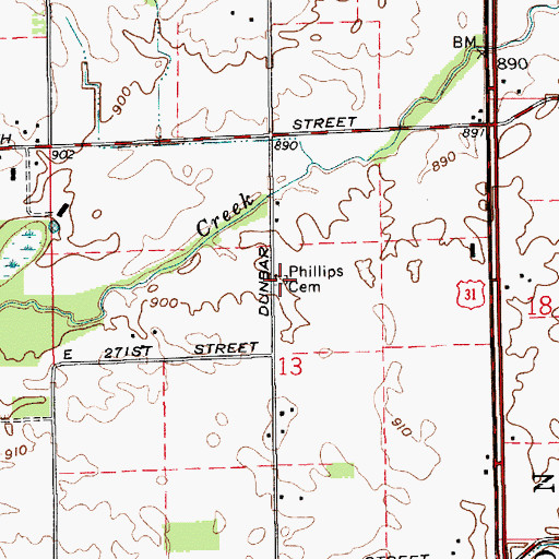 Topographic Map of Phillips Cemetery, IN