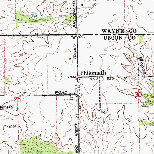 Topographic Map of Philomath, IN