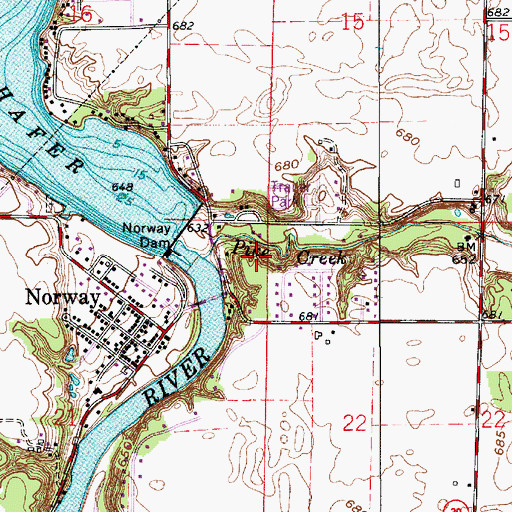 Topographic Map of Pike Creek, IN