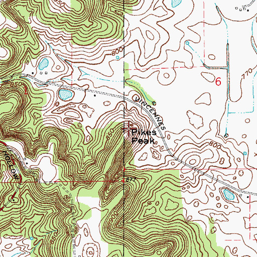 Topographic Map of Pikes Peak, IN