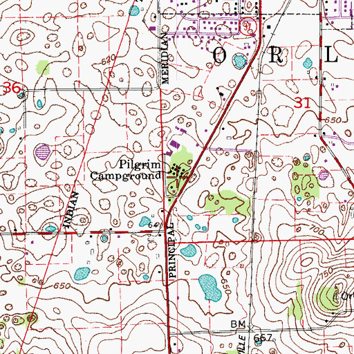 Topographic Map of Pilgrim Campground, IN