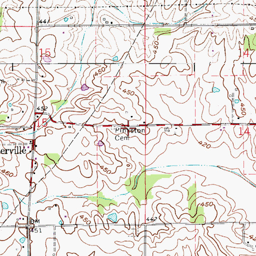 Topographic Map of Pinkston Cemetery, IN