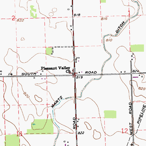 Topographic Map of Pleasant Valley Church, IN