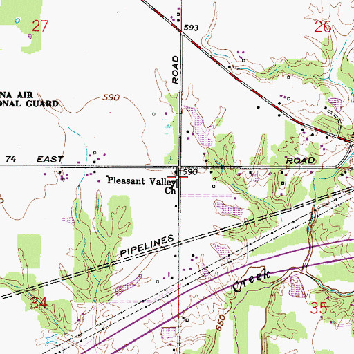 Topographic Map of Pleasant Valley Church, IN