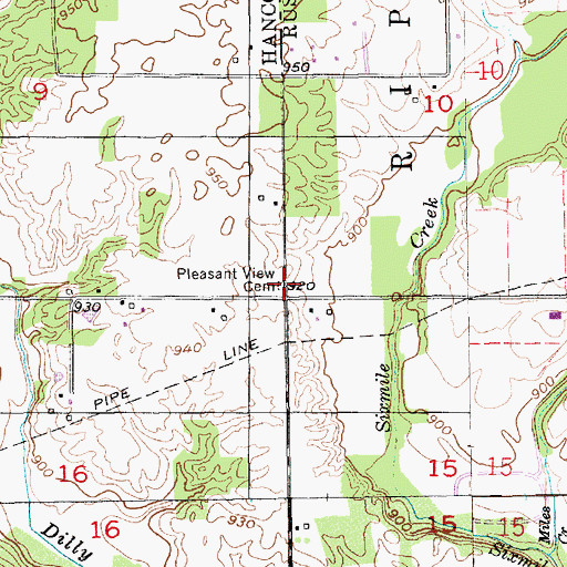 Topographic Map of Pleasant View Cemetery, IN