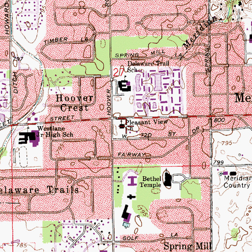 Topographic Map of Pleasant View Evangelical Lutheran Church, IN