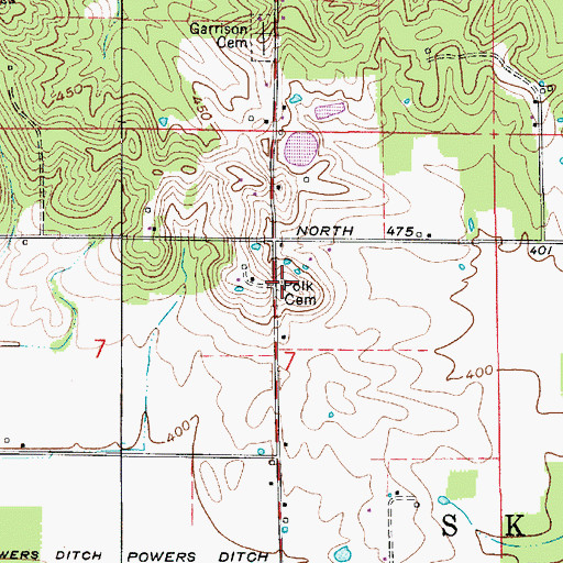 Topographic Map of Polk Cemetery, IN