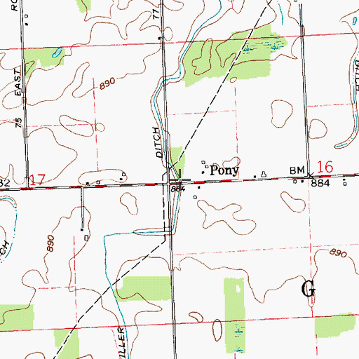 Topographic Map of Pony, IN