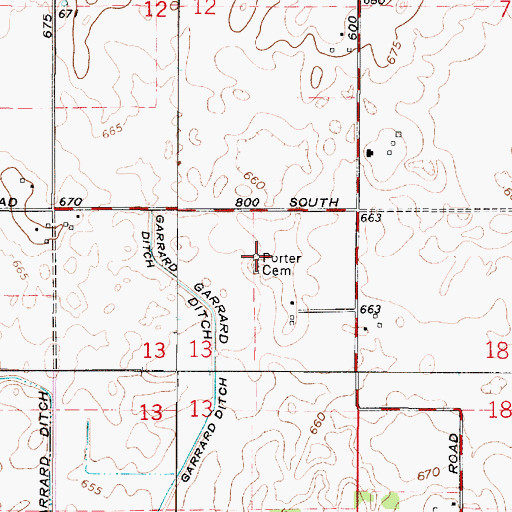 Topographic Map of Porter Cemetery, IN