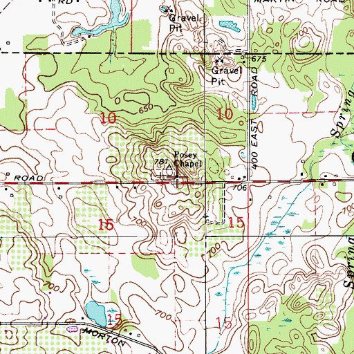 Topographic Map of Posey Chapel, IN