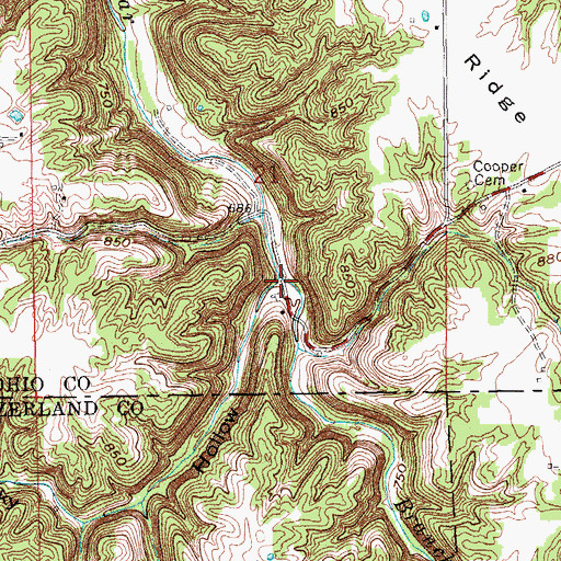 Topographic Map of Posky Hollow, IN