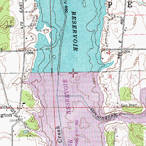 Topographic Map of Prairie Creek Reservoir, IN