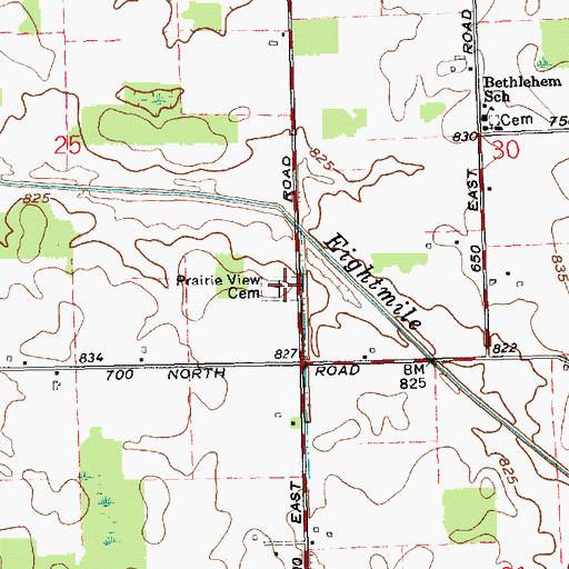 Topographic Map of Prairie View Cemetery, IN