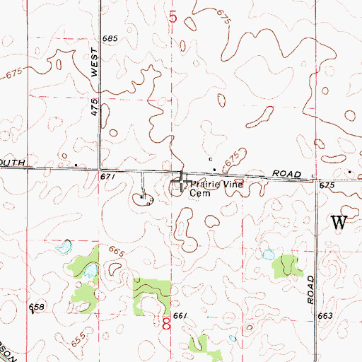 Topographic Map of Prairie Vine Cemetery, IN