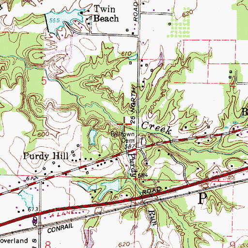 Topographic Map of Purdy Run, IN