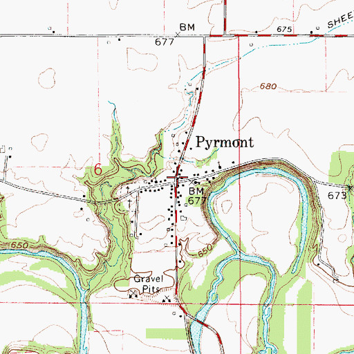 Topographic Map of Pyrmont, IN
