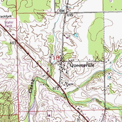 Topographic Map of Queensville, IN
