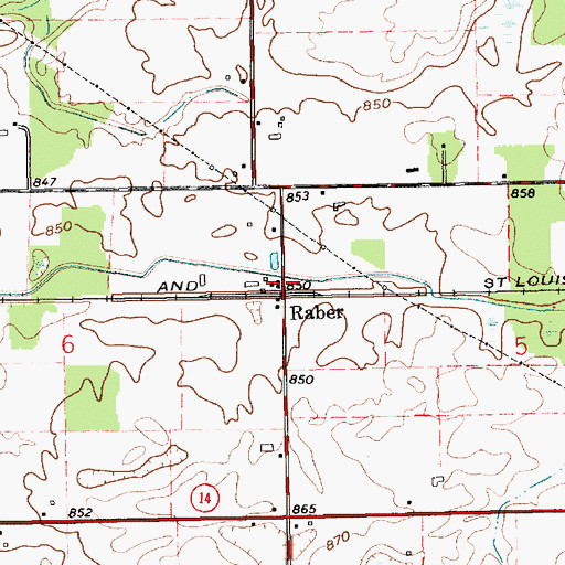 Topographic Map of Raber, IN