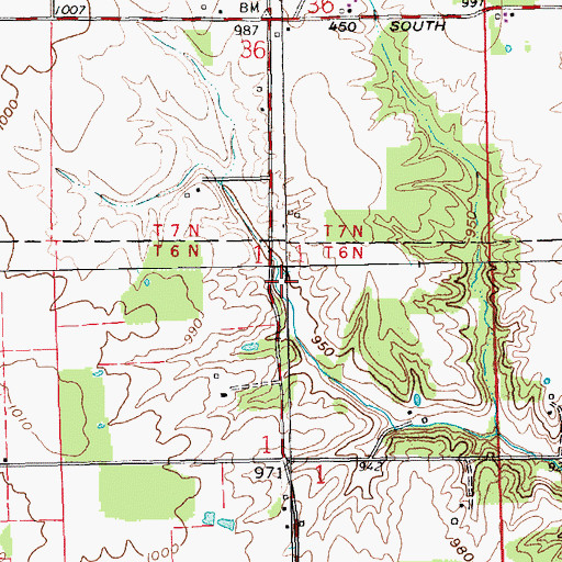 Topographic Map of Raccoon Creek, IN